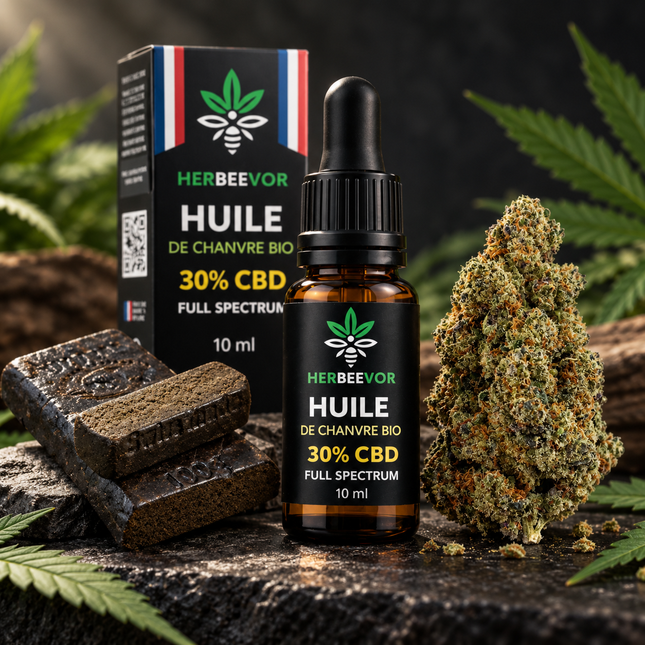 Pack Herbeevor avec fleur Amnesia CBN, huile CBD 30 % Full Spectrum et résine Libanais Rouge CBD 21 %