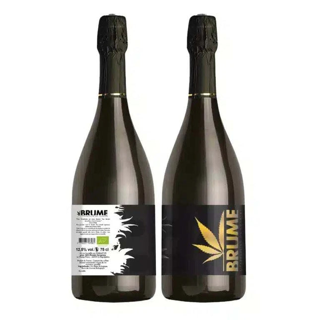 Bouteille de pétillant BRUME infusé au CBD, 75 cl, 12.5% vol. Produit bio et artisanal, disponible chez Herbeevor.