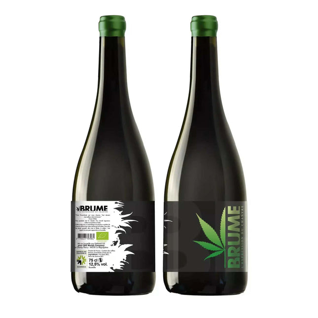 Bouteille de vin blanc BRUME infusé au CBD, 75 cl, 12.5% vol. Vin bio et artisanal, disponible chez Herbeevor